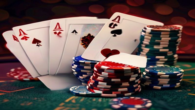 Bàn Poker Texas Hold'em với lá bài chung ở giữa